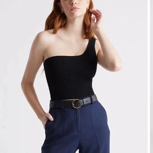 Quince Cropped One Shoulder Ribbed Sweater Knit Tank sz M Women's Black Top NWT